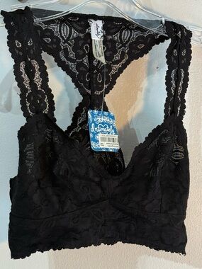 Free People X-Small Galloon Lace Racerback Bralette Bra in XS black NWT